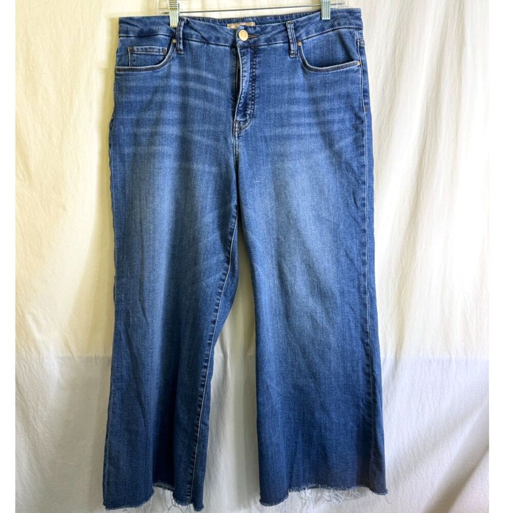 KUT From The Kloth Meg Fab Ab Wide Leg Jeans Women's Size 14 Blue Denim Raw Hem